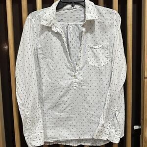 GAP Shirt Womens Medium Blue White Long Sleeve Button Tunic Pocket Top